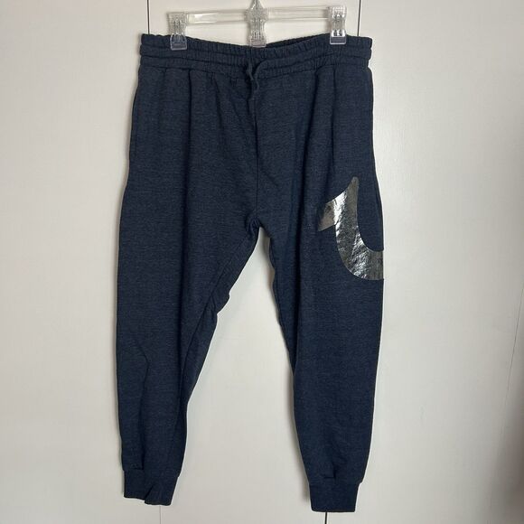 True Religion Metallic Signature Logo Jogger Sweatpants Elastic Blue Lounge Sz M - Picture 1 of 7